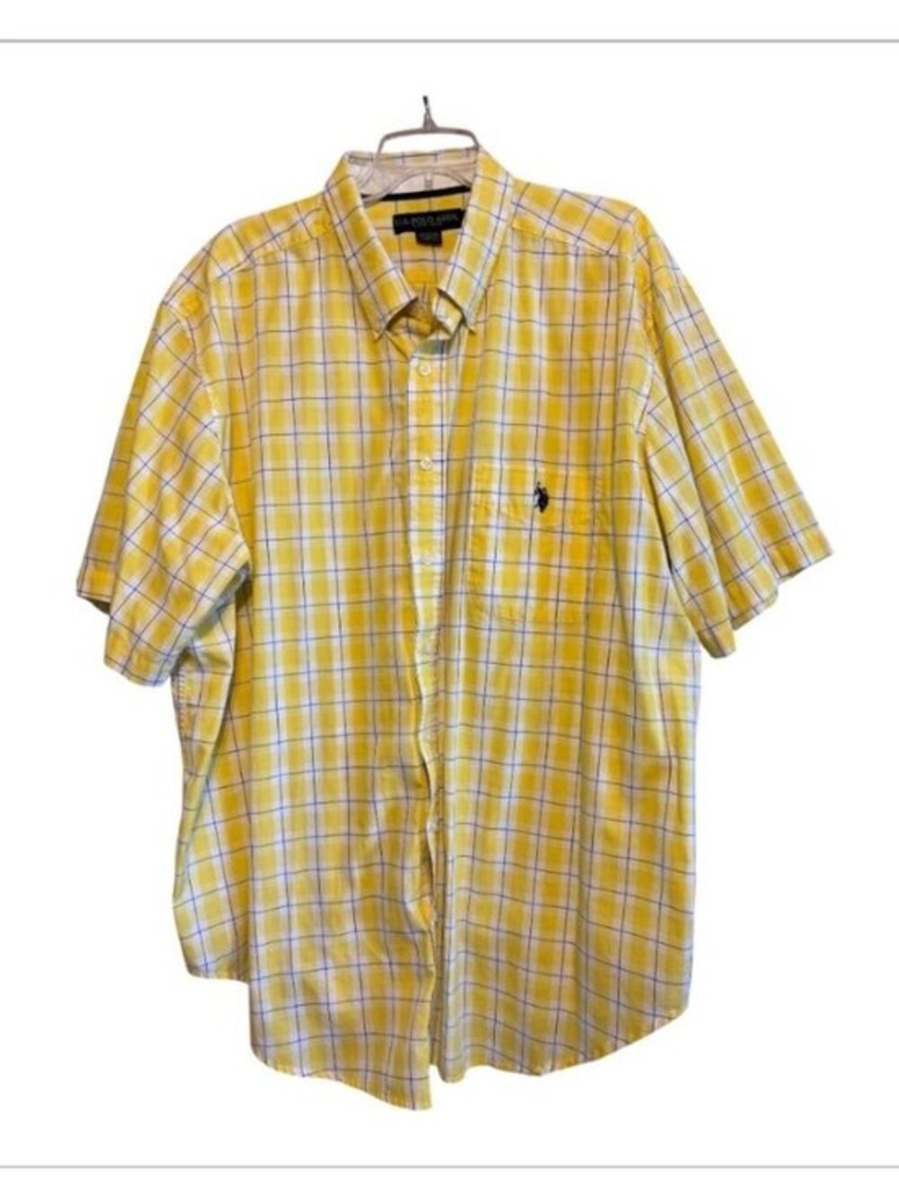 U.S. Polo Assn. Short Sleeve Button Down Collar Yellow & Blue Button Shirt Size